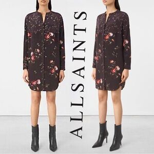 All Saints Floral Silk Long Sleeve Button Down Mini Dress